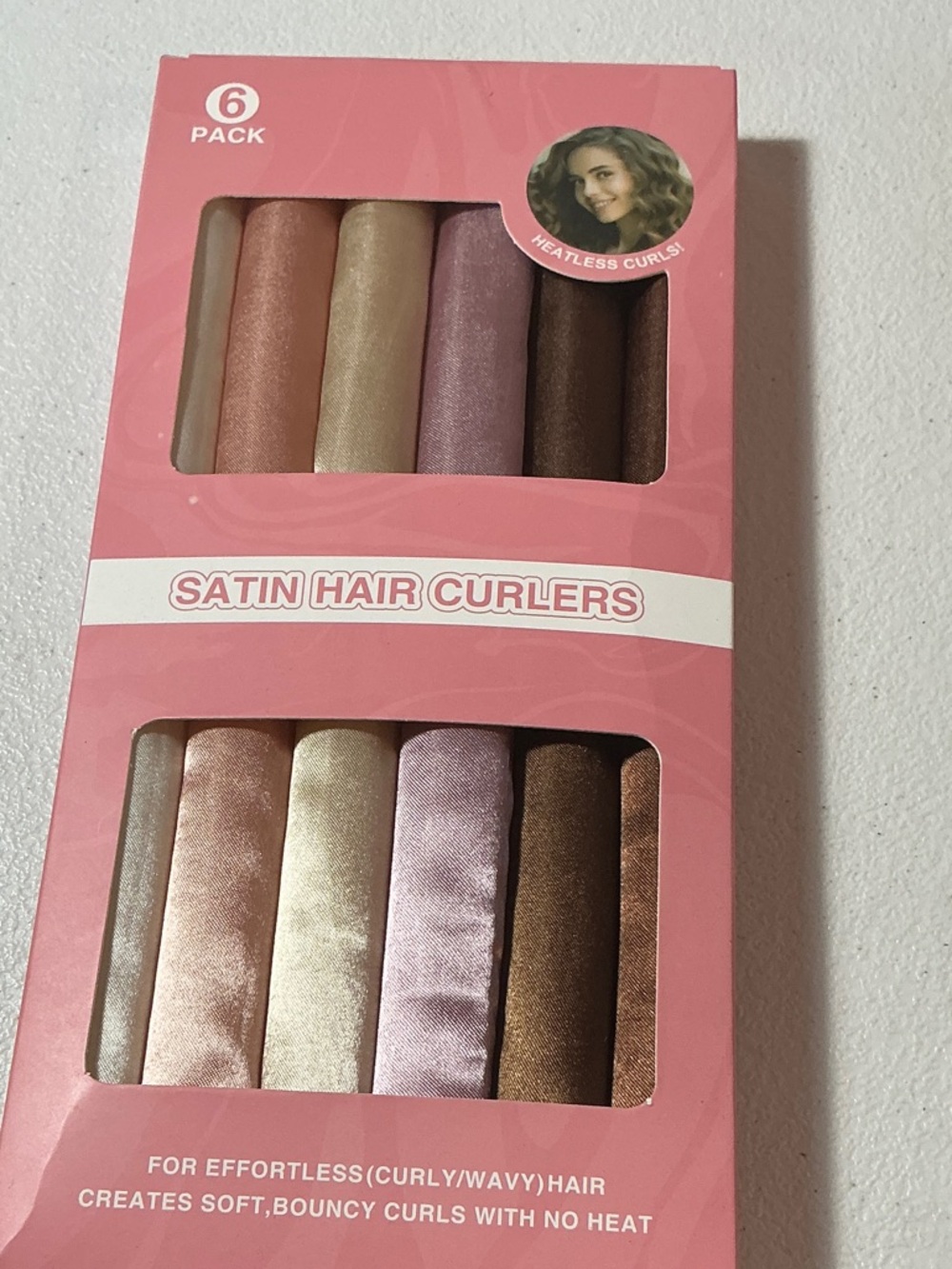 Satin Hair Curlers - 6 Pack (Pink, Cream, Purple, Brown)